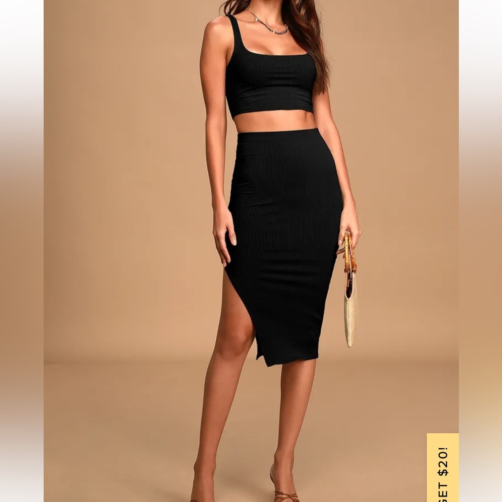 Set For Life Black Ribbed Bodycon Two-Piece Dress